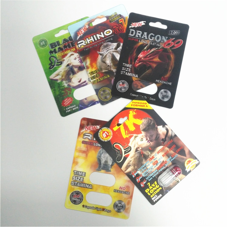 Durable Male Enhancement Pills Packaging Rhino Series 3D Cards Capsule Blister Pack