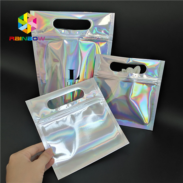 Skincare Cosmetic Packaging Bag Hologram Foil Bath Salt Packing With Window / Hanger