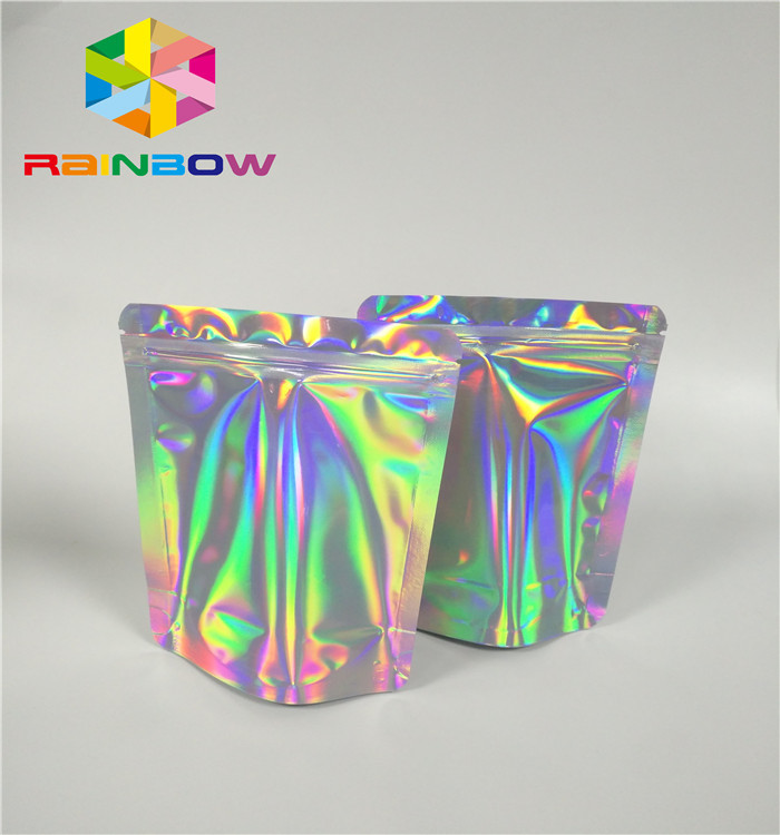 Mylar Hologram Zipper Customized Paper Bags For Eyelash Glue Cosmetics Products
