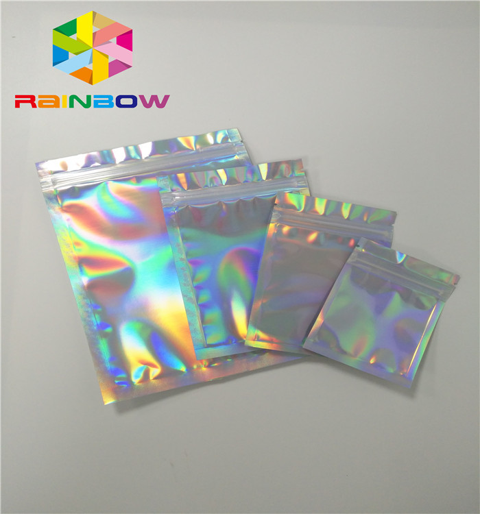 Plastic Stand Up Cosmetic Packaging Bag Hologram Zipper Packing Customized Size