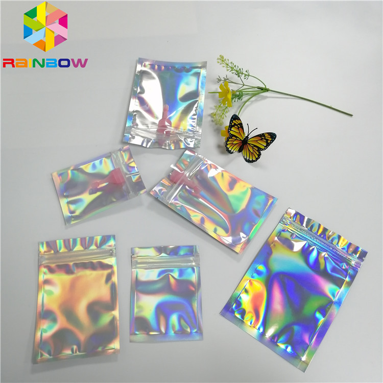 Transparent Front Foil Packaging Bags Holographic Smell Proof Heat Seal Recyclable