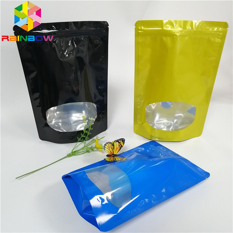 Glossy Surface Stand Up Zipper Pouch Bags Aluminum Foil Smell Proof With Window