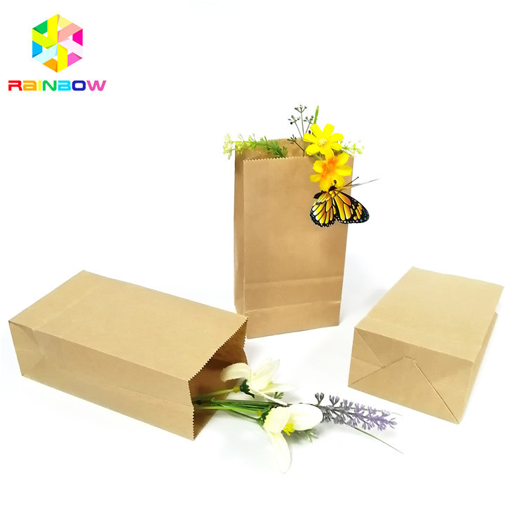 Food Grade Kraft Paper Flat Bottom Bag Biodegradable Grease Proof Snack Packaging