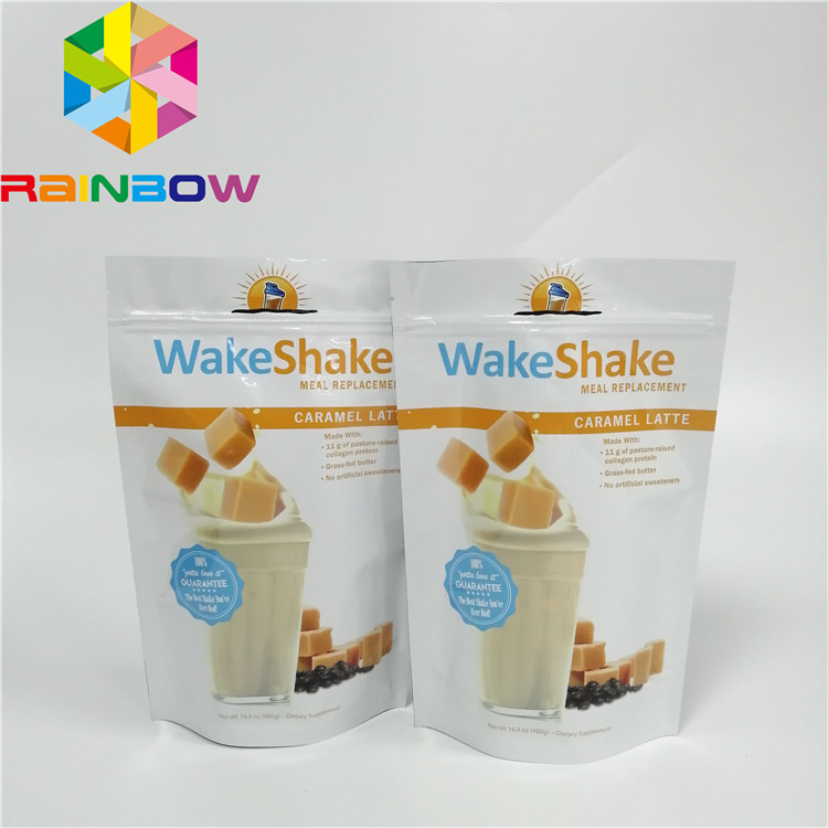 Resealable Stand Up Zipper Pouch Bags Milk - Tea Powder Packaging Glossy Finished Full Printing