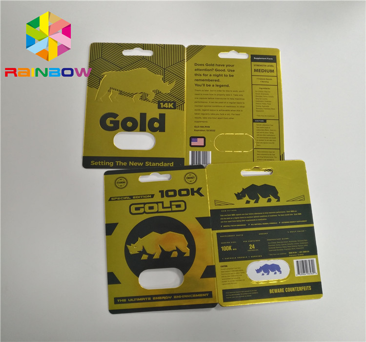 Gold Rhino 100k Male Sexual Performance Enhancement Pills Bottle 3d Effect Hologram Cards