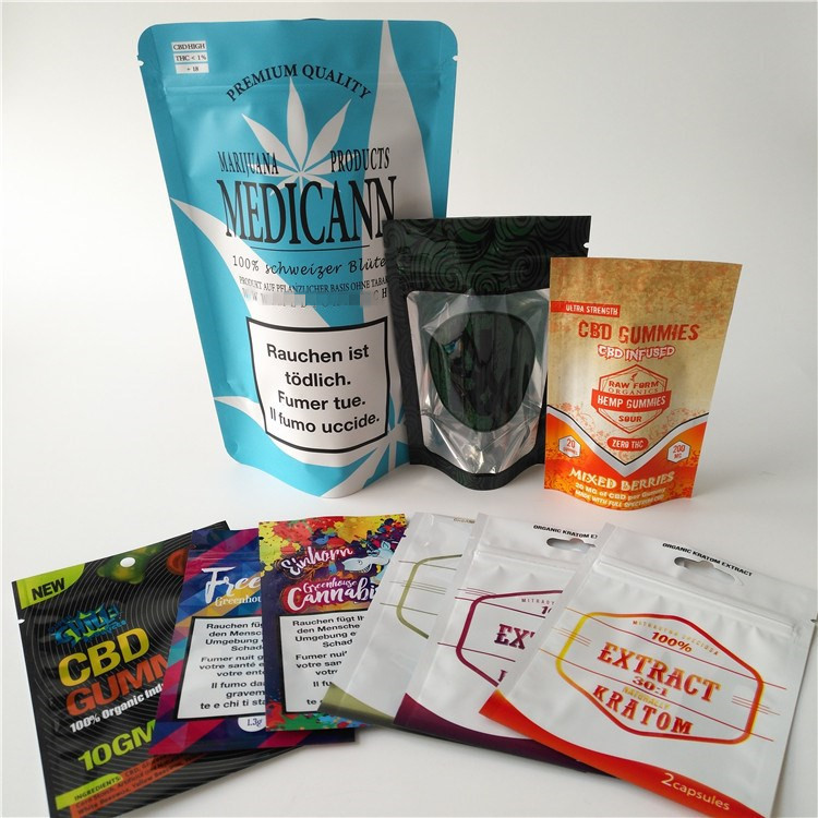 Custom Printed Child Proof k Mylar Bag Gummies Pouch Kratom Pill Sachet