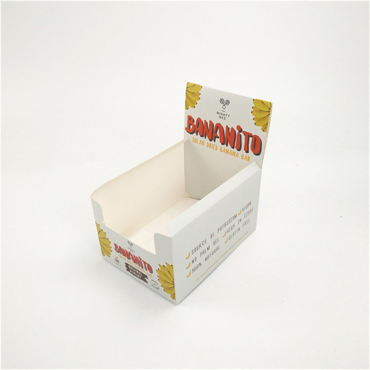 Custom Logo Cardboard Storage Boxes Recyclable White Glosy Energy Candy Bars Diaplay