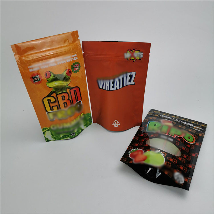 Slide Zip Lock Custom Printed Stand Up Pouches Child Proof Exit CBD Gummy Hemp Packaging