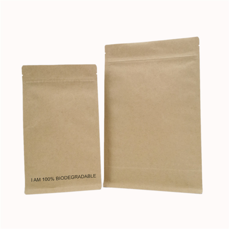 Flat Bottom Snack Biodegradable Kraft Paper Packaging Bags