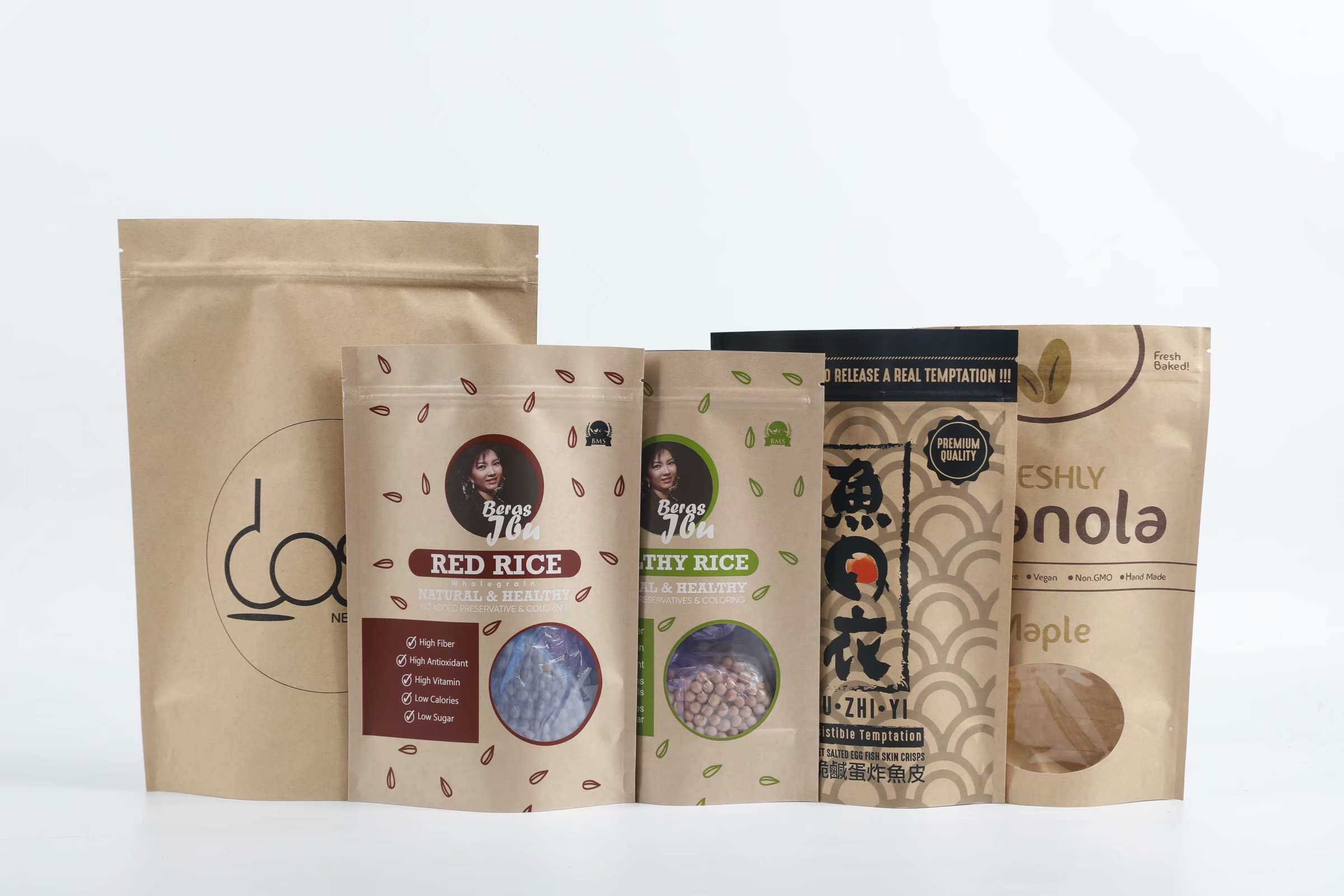 Moisture Proof Cookies Stand Up Kraft Paper Pouch