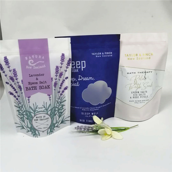 skincare packaging bag/hologram foil stand up bath salt packaging with window