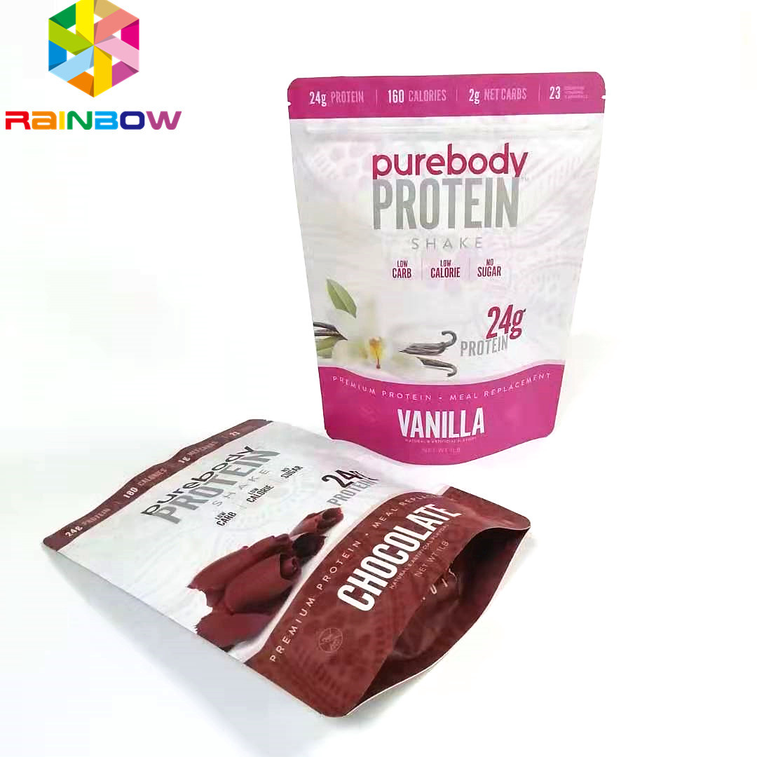 Reusable stand up pouch with  food storage packaging zipper pouch flat type printed bags