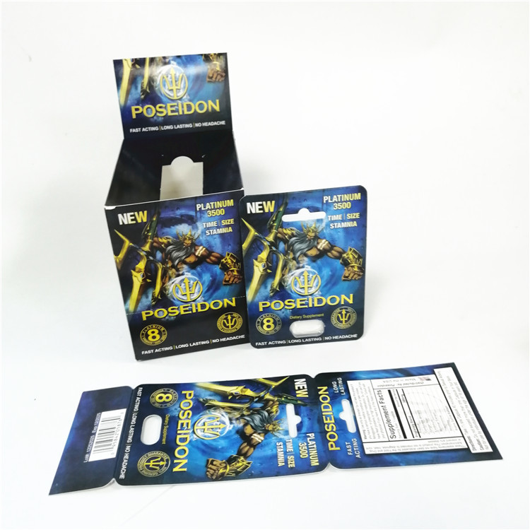 Display custom printed paper cards male enhancers sexual performance red Poseidon card box