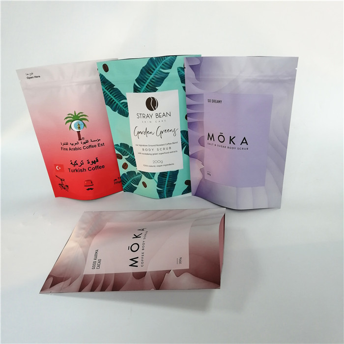 Stand up gusset foil pouch packaging mositure proof ground coffee bags with valve