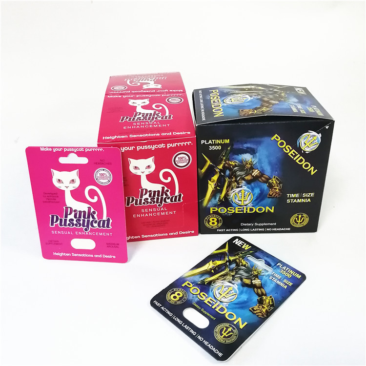 Custom made male enhancement blister pill packaging Pink Pussycat card box