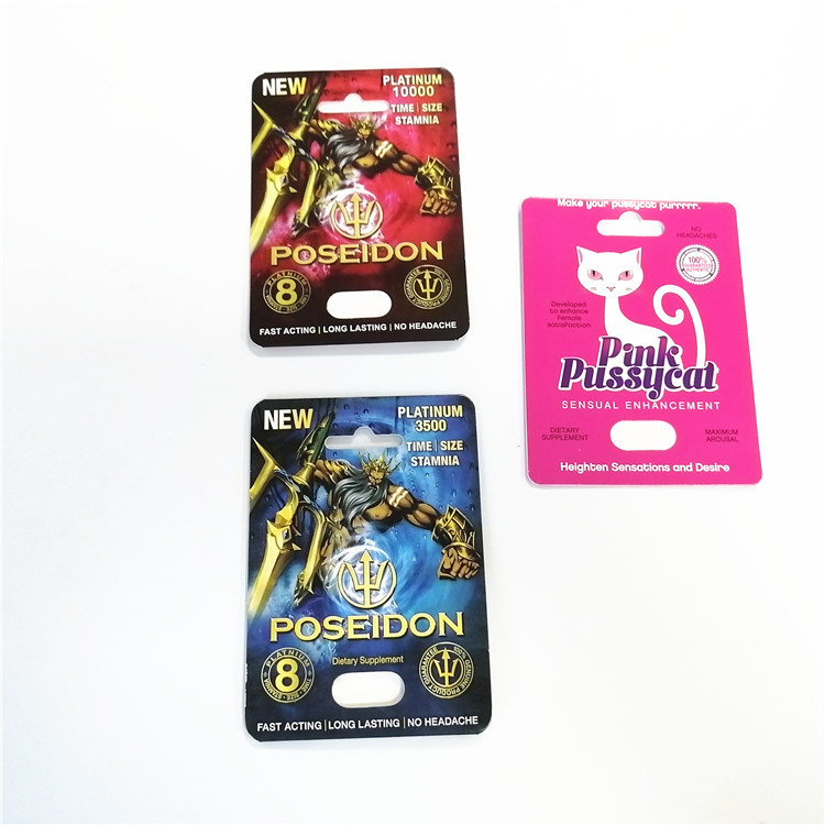 Custom rhino male enhancement pill packaging boxes blister 3d cards paper box pink pussy cat poseidon rhino pill pack