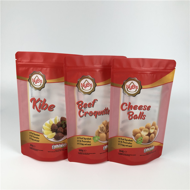 Mini quantity digital printing cookie snack jerky beef packaging stand up zipper bag with clear window