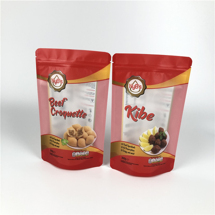 Mini quantity digital printing pouch cookie snack jerky beef packaging stand up zipper bag with clear window