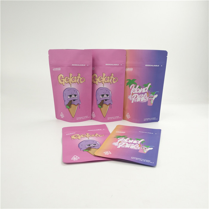 Customized Soft Touch Smell Proof 3.5g 7g Stand up Bags For Hemp Cannabis Cookies Child Resistant Doypack