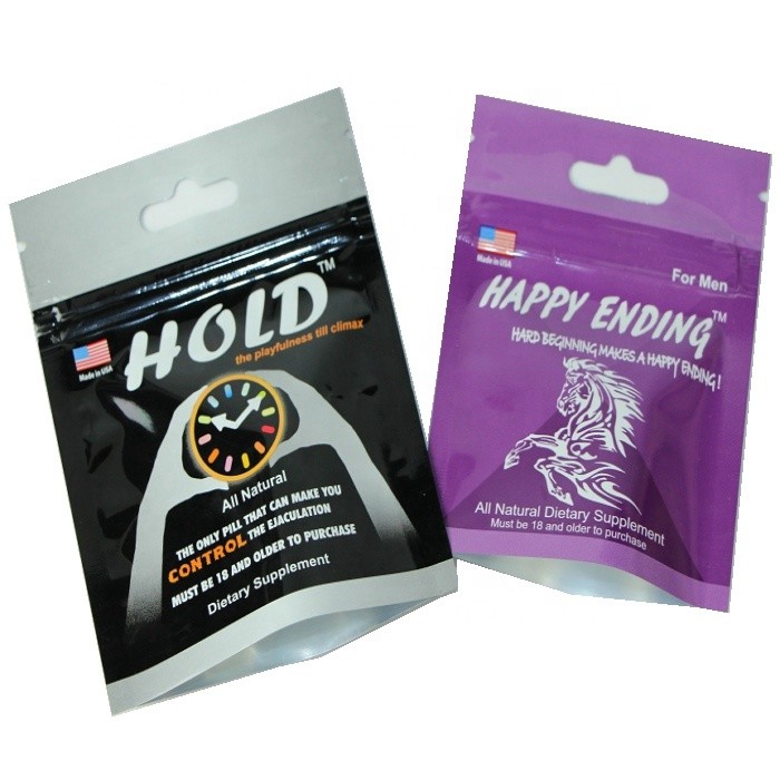 Private Label Printed Hang Hole  Top Small Foil Male Sexual Pill Packaging Plastic Packaging For Pills Packaging