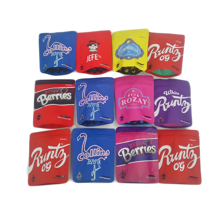 Soft Touch 3.5g Foil  Plastic Bags Smell Proof Matte 3.5g 7g Cannabies Cookies Jefe Packaging Mylar Bag Custom