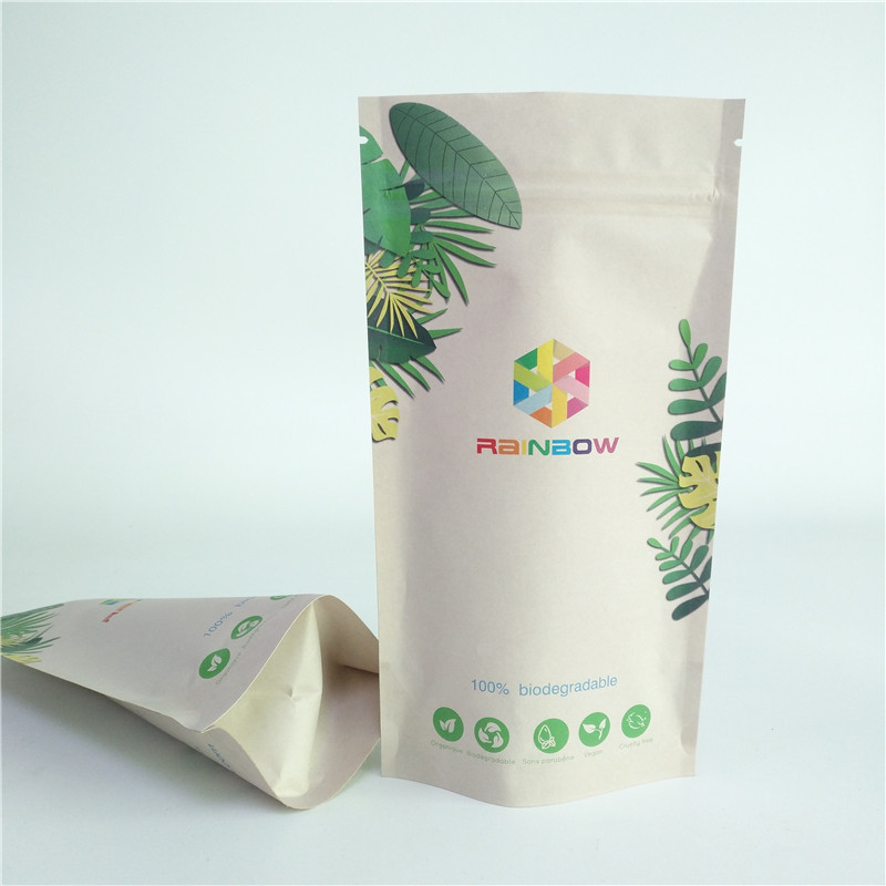 120mic Cornstarch PLA Kraft Paper Pouch Resealable Zipper