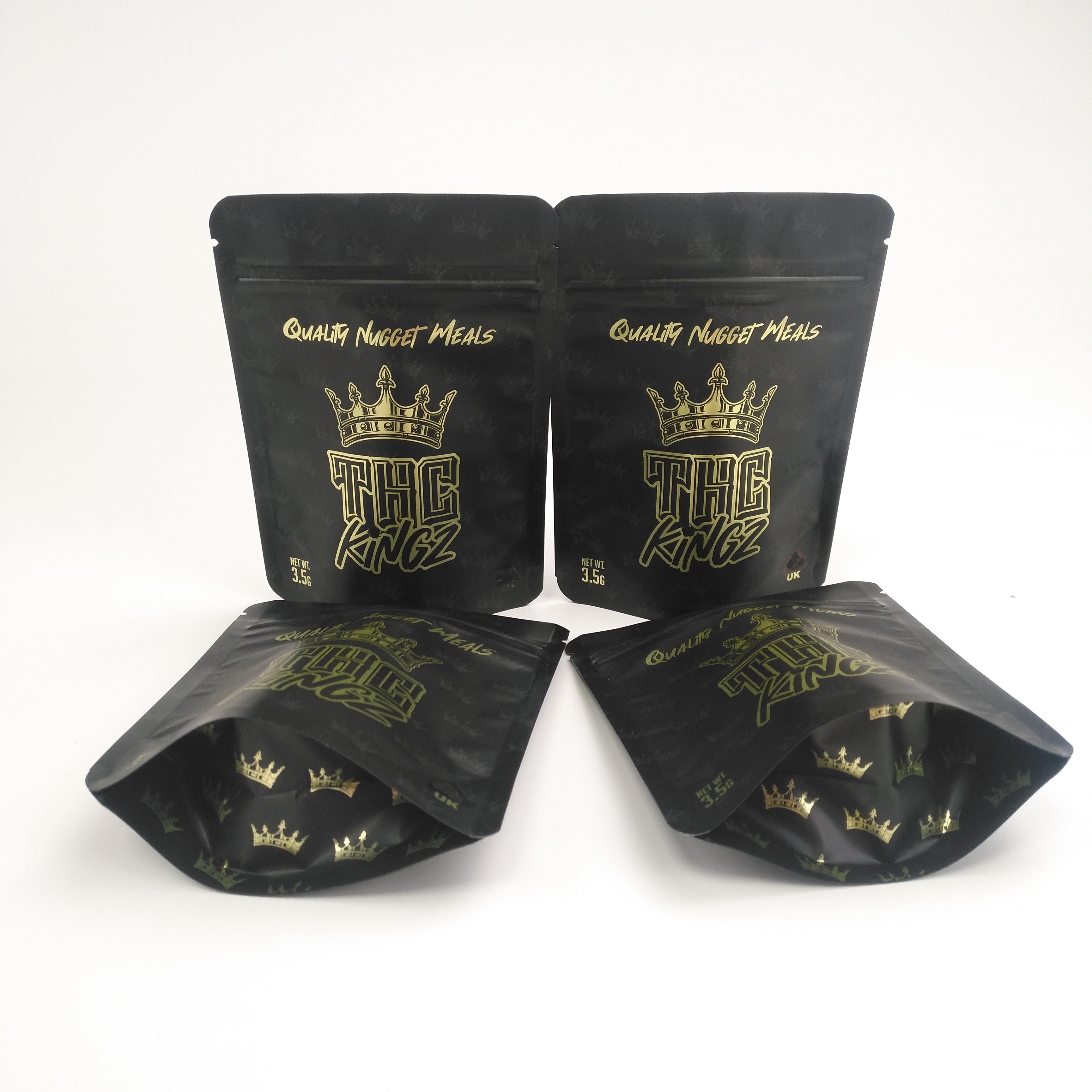 Custom Printing 3.5g Herbal Cannabies Pouch Matte Childproof Gold Foil CBD Oil Kartom Packing Mylar Bag