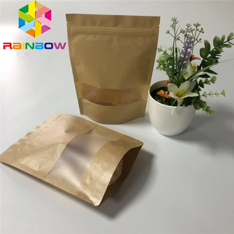 Custom Printed Kraft Paper  Bags With Window See Through Brown Kraft Packaging Bag Pouch