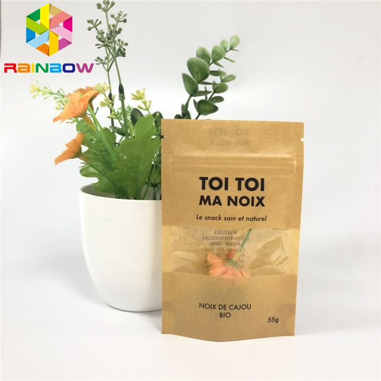 Food Grade  Paper Bags Resealable White Paper Bag With Window Eco-friendly Packaging Pouch For Tea