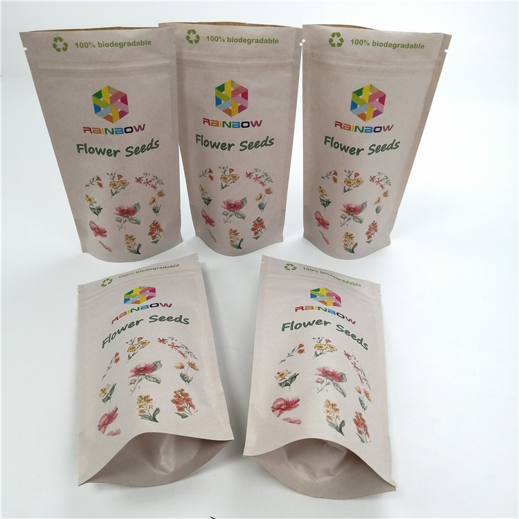 Customized 100% Biodegradable Kraft Paper Pla Bags With Resealable Zipper For Chew Gum