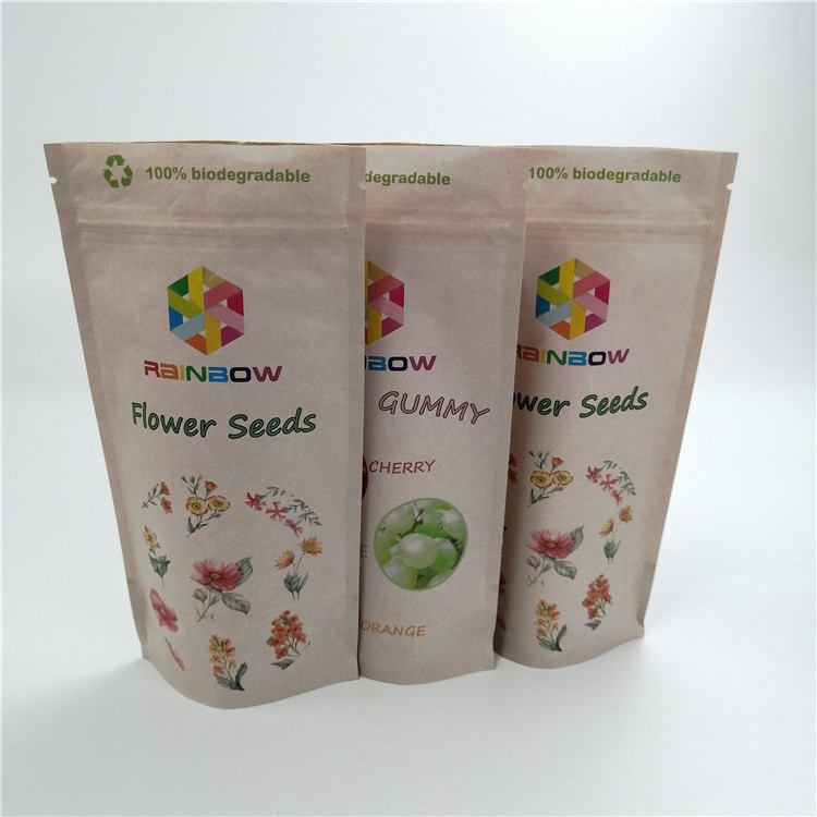 Customized Resealable Cr Sativa / Indica Kraft Paper Pla Bag Tweed Leaf Mylar Bags