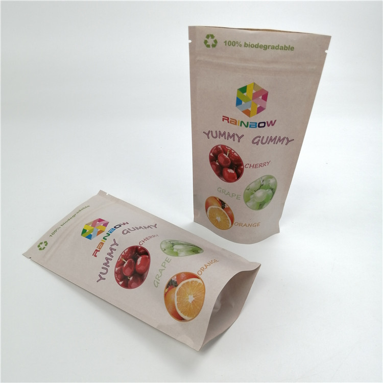 Customized Biodegradable Kraft Paper Pla Tweed Leaf Mylar Bags For Chew Gums