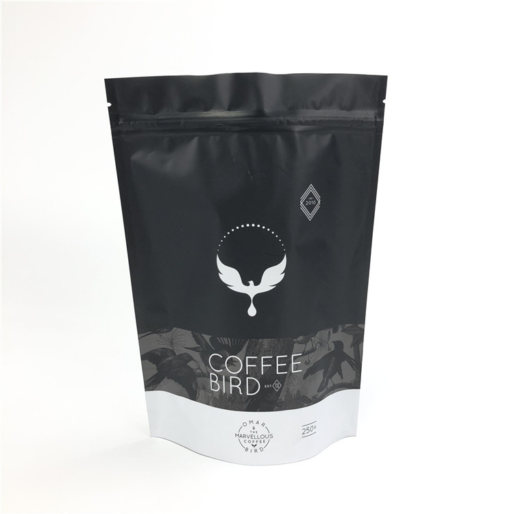 Black Matte Snack Plastic Pouches Packaging Coffee Bags With One Way Valve