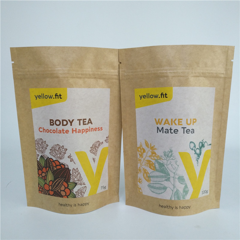Heat Sealing Milk Tea Powder Packaging Bag Stand Up Gusset Pouch Kraft Paper Food Bags With Resealable Zipper