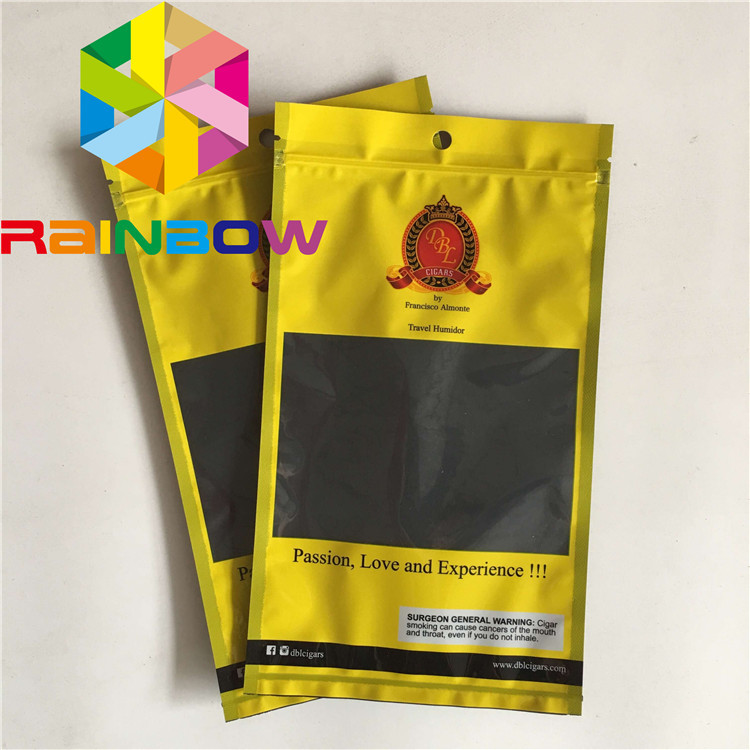 Resealable Three side seal Flat Mylar Bags See Through Cigar Humidity Pouches Plastic Weed Food Pouches Packaging