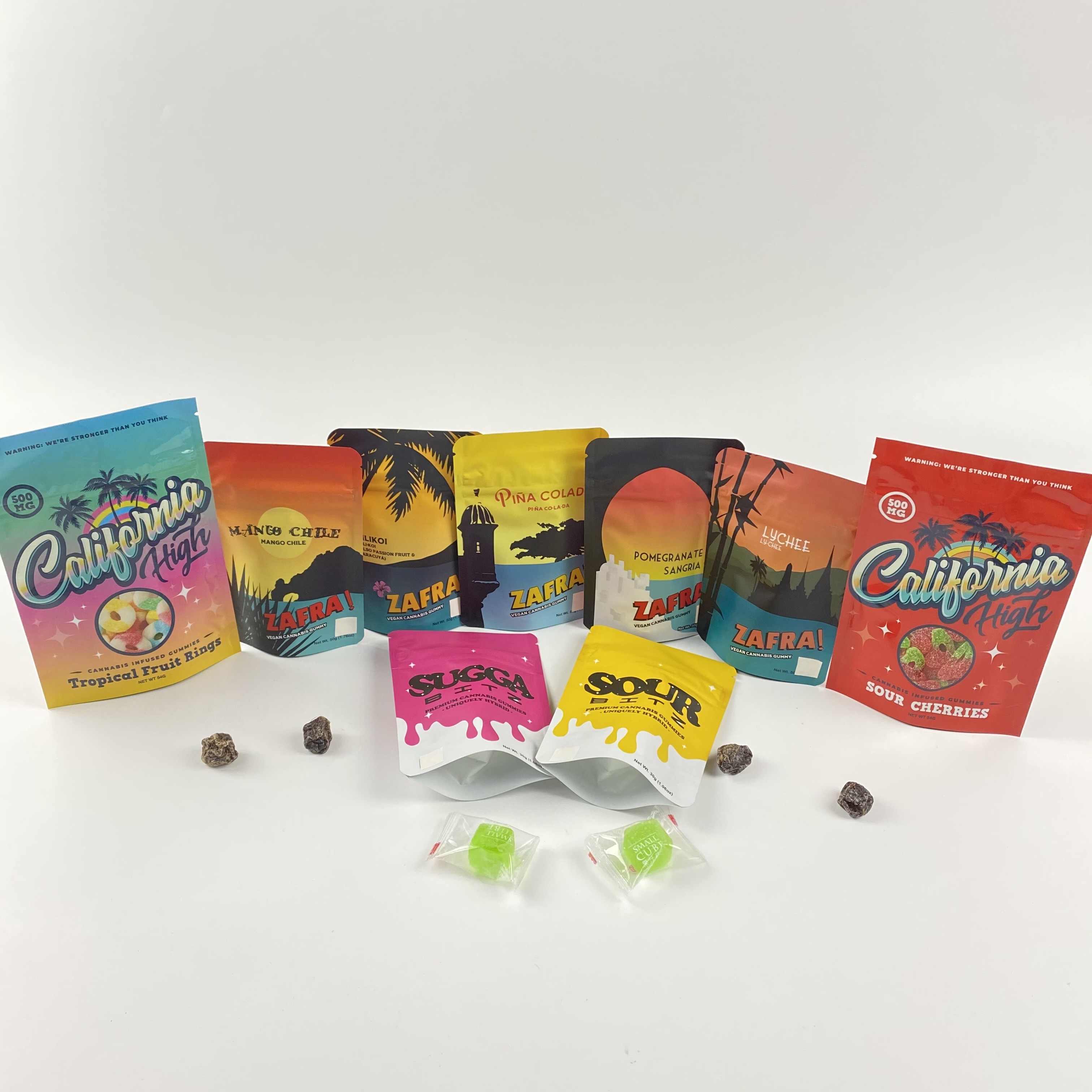 California 3.5g 7g Mylar Foil Stand up Pouches Custom Smell Proof Child Proof Zipper Bags Cbd gummies candies Packaging