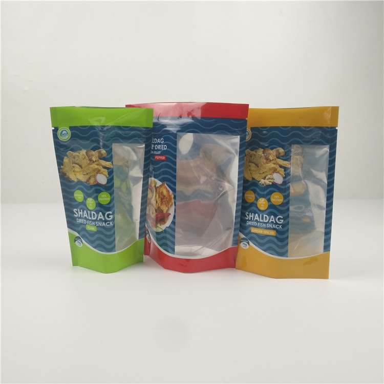 Glossy Dried Fish Plastic Zipper Aluminum Foil Packaging With Clear Window