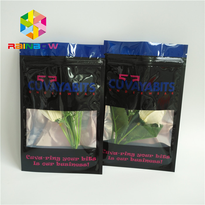 Clear Front One Sided Foil Three Side Seal Black Mylar Bags With Window