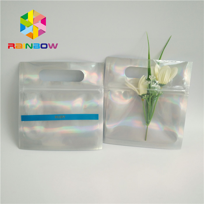 Rotogravure Printing Zipper Hologram Three Side Seal Bag With Hanger