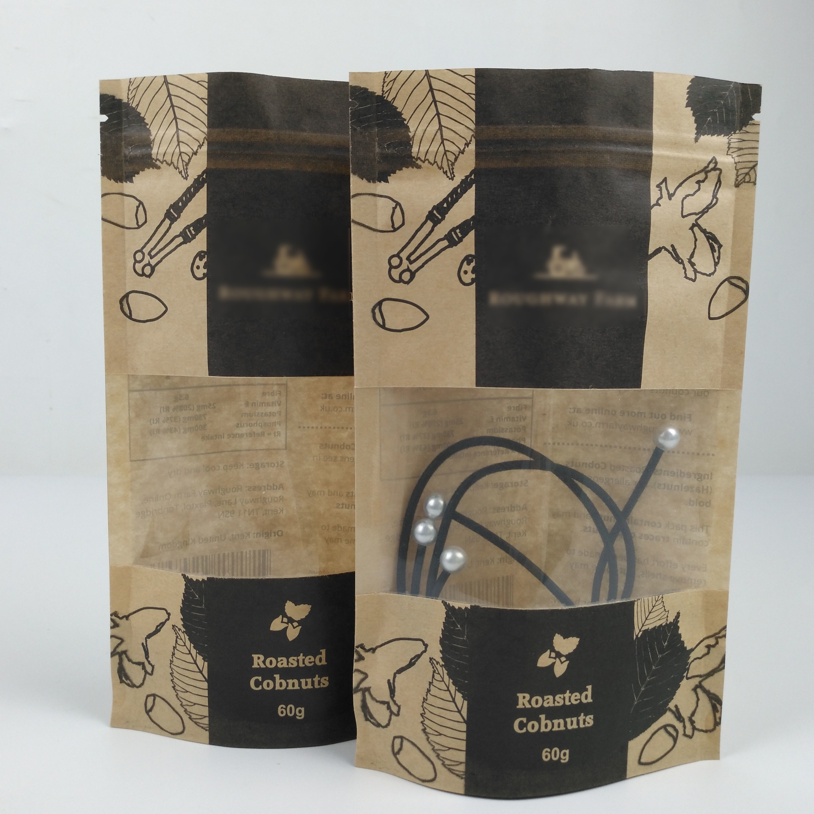 Snack Waterproof Stand Up Laminated Brown Kraft Paper  Bags With Window