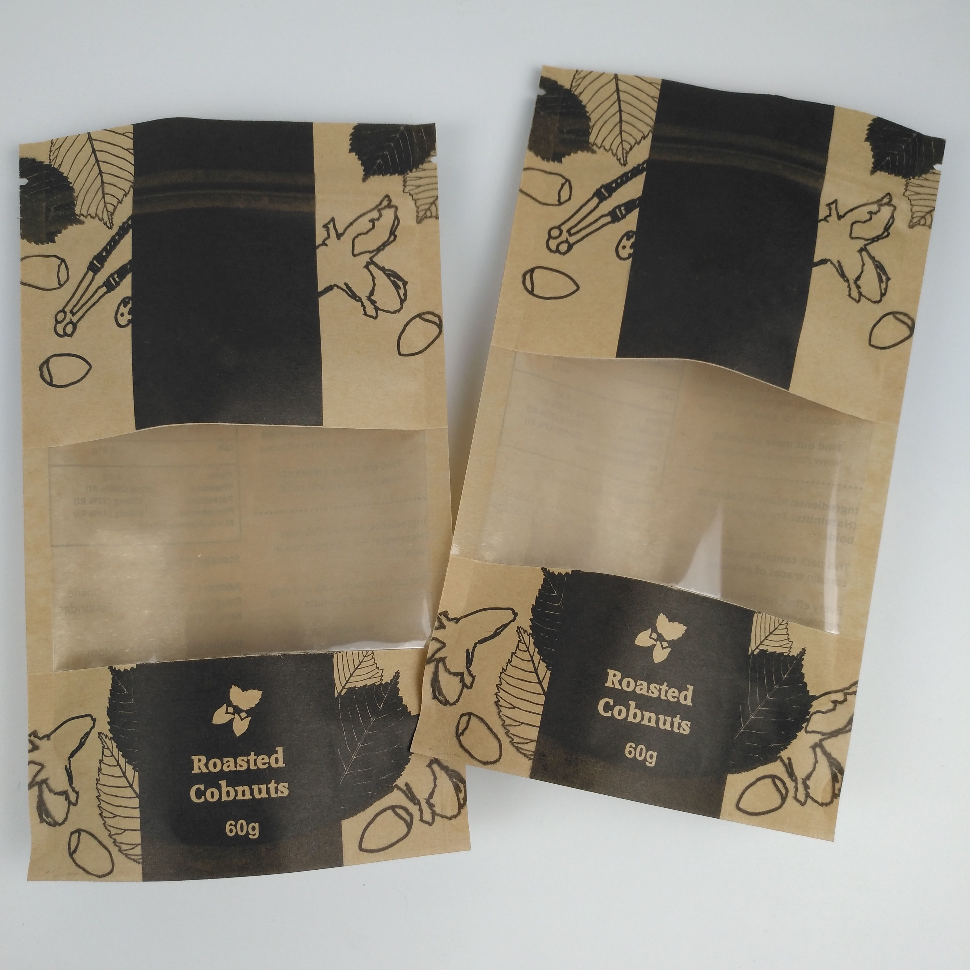 Recycle Stand Up Pouch Food Grade Zip Lock Heat Seal Printed Biodegradable Custom Food Kraft Paper Bag With Clear Window