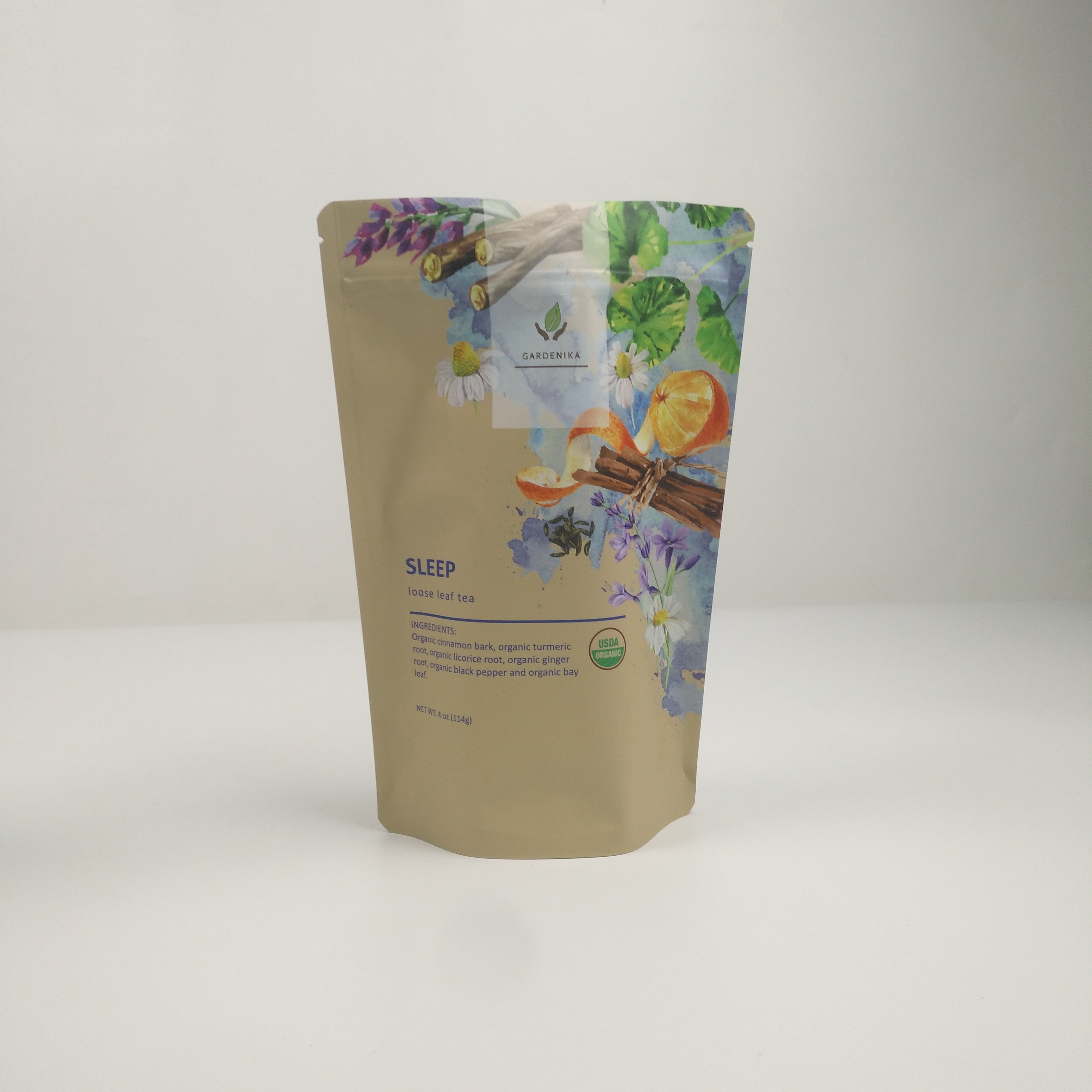 Gravure Printing MOPP Tea Packaging Bag Eco Friendly With Zipper