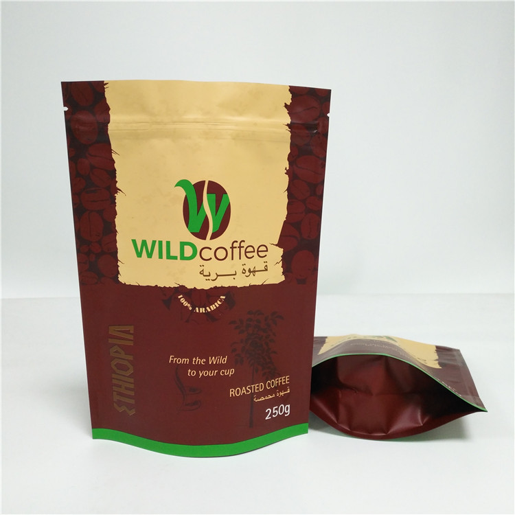 Matte Finish Gravure Printing Aluminum Foil Plastic Pouches Packaging 250g Coffee Ziplock Bag With Valve