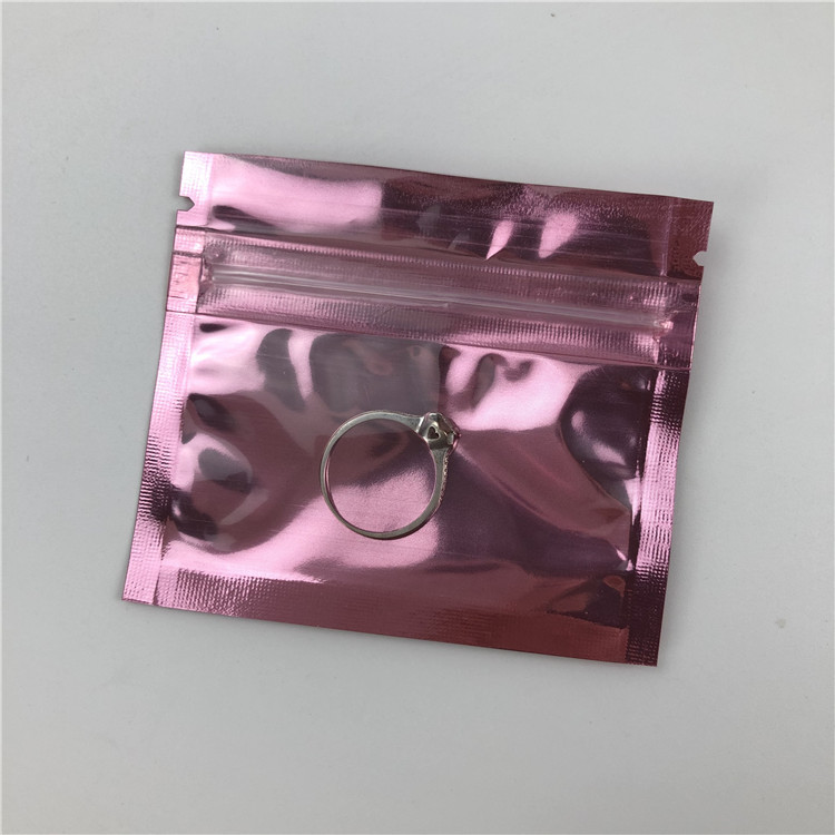 Small Size Plastic Rose Gold Ziplock Pouch Logo Printing Three Side Seal Zipper Bag For Jewellery With Window