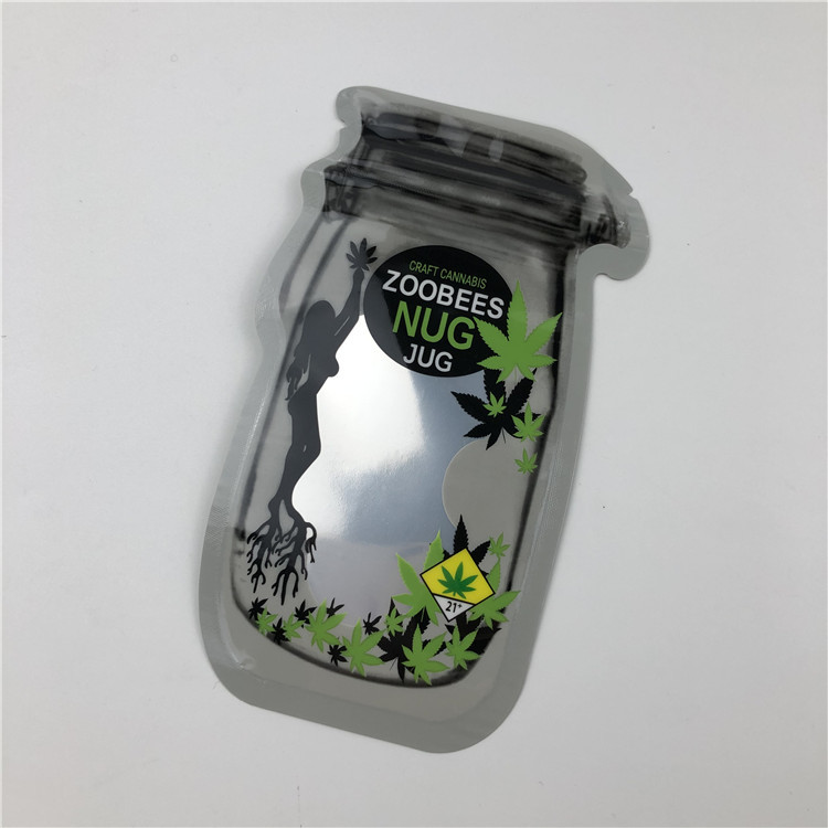 Mason Jar Pouches For CBD Seeds CBD Flower Gummies THC Indica Leaf Irregular Packing Pouches With Zipper