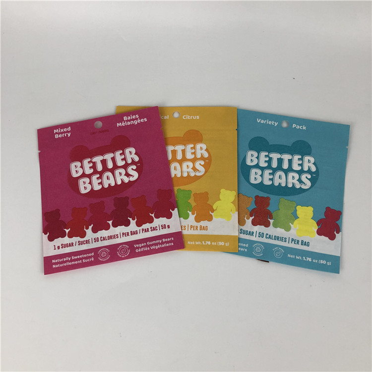 Three Side Seal Flat Heat Sealing Snack Cookie Edible CBD THC Gummies Biodegradable Packaging Bags