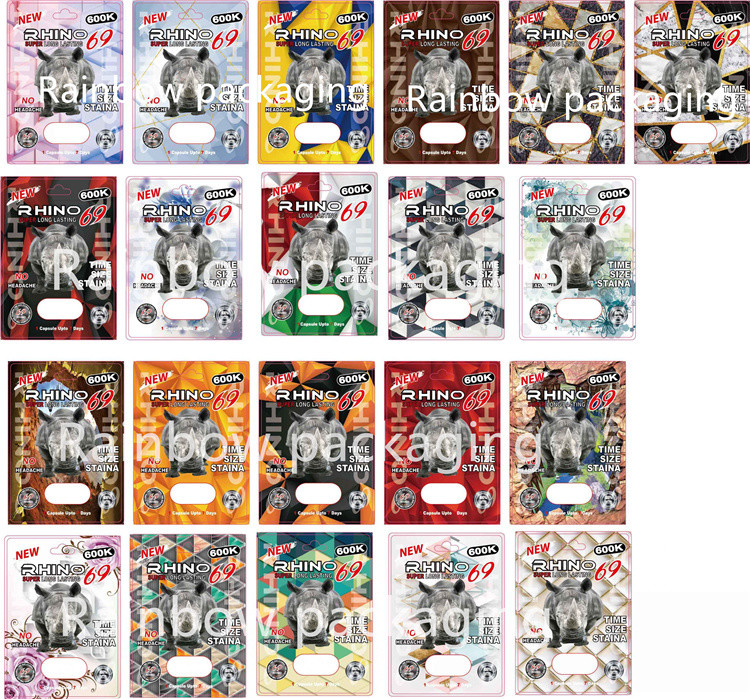 3D Blister Rhino Packaging Cards For Rhino 10K / 100K / 69 Pills Paper Box Pink Pussy Cat Pills