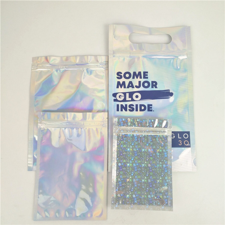 Glossy UV CMYK Zipper Holographic Bags MOPP Plastic Food Packaging Bag