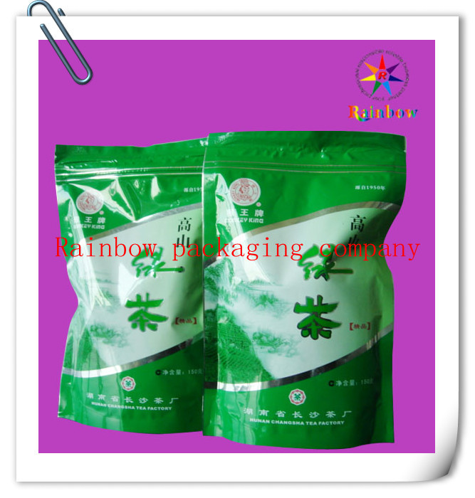 k Bottom Gusset Plastic Bag Packaging , Green Tea Packaging Bag