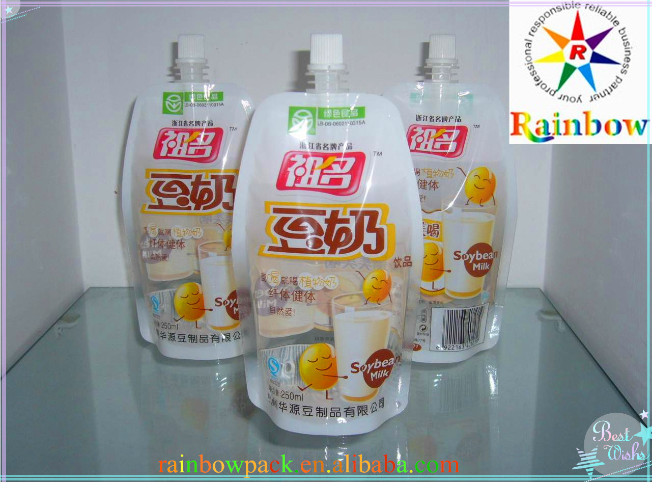 Colorful Printing Stand Up Spout Pouch Packaging For Milk And Orange Juice